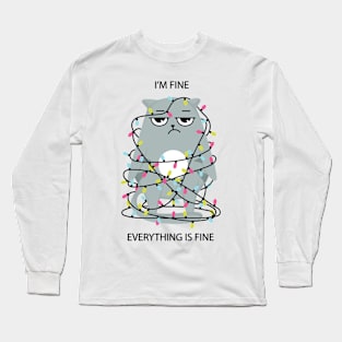 Im fine everything is fine - Christmas Cat Wrapped in Lights Long Sleeve T-Shirt